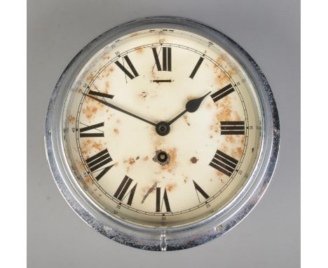 A Smith's Coventry Astral bulkhead clock, in circular chrome mount. The cream enamel Roman Numeral dial stamped 'Made in Engl