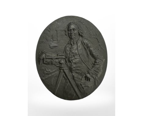 A black ceramic plaque, numbered 206, by J. Bromley, 11 cm x 9.5 cm.  