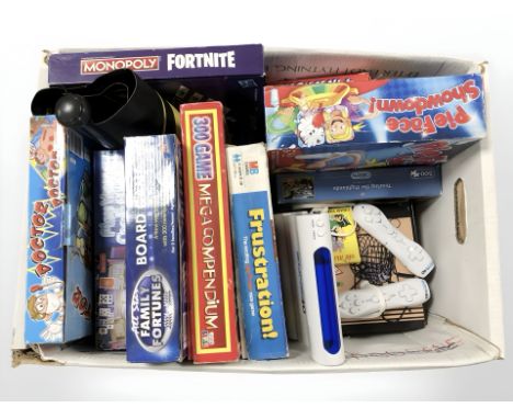 A quantity of board games, Zone40 wireless gaming console, playing cards, etc. (1 box)