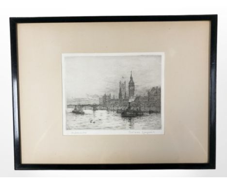 Rowland Langmaid (1897-1956) Westminster, dry point etching, 15.5 cm x 19.5 cm, signed to margin.