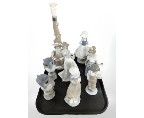 A Nao figural lamp base, other Nao and Spanish figurines.