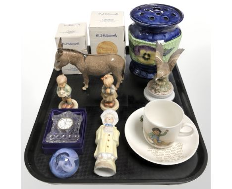 A group of ceramics including two boxed Goebel figures, Beswick donkey, a Maling rose bowl, a Tuscan tea cup and saucer, toge