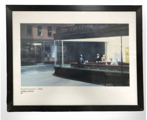 After Edward Hopper : Nighthawks, colour print, 39 cm x 70 cm.