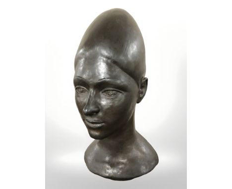 A 20th century continental hollow cast bronze bust of an Egyptian woman, height 43 cm.