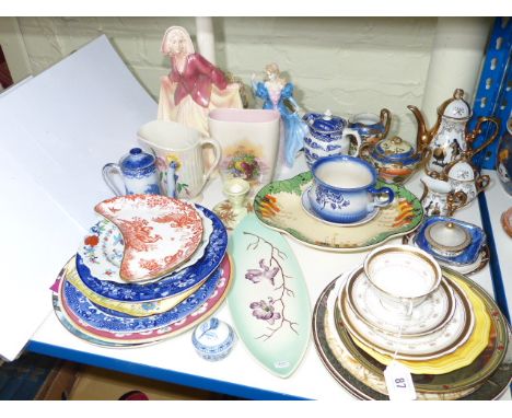 Figure table lamp, Royal Doulton figure 'Hannah' various plates, three piece Bavarian coffee set, etc