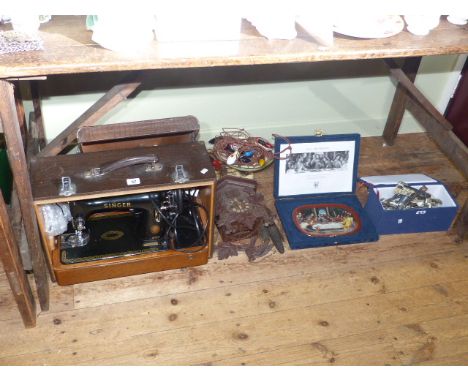 Singer sewing machine, cuckoo clock, kitchen scales, stair clips, etc