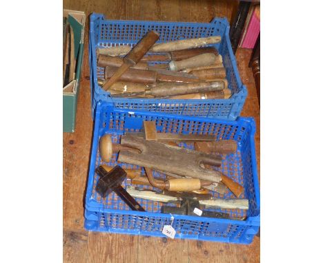Collection of wood turning and carpentry tools