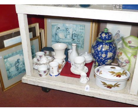 Various pictures, lidded vase, toilet jug, Royal Worcester tureen and dishes, Wedgwood 'Campion' teaware, etc