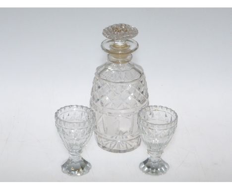 Early 19th Century pair of cut glass salts and early 19th Century cut glass decanter