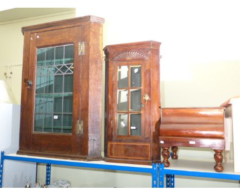 Two glazed door corner wall cabinets and Victorian mahogany stool commode (3)