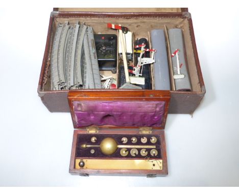 Vintage electric Tri-ang train set and Sikes hydrometer