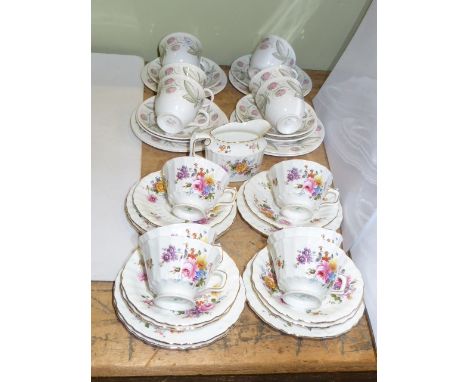 Six Royal Crown Derby cups, saucers, plates and cream jug and six Susie Cooper cups, saucers and plates