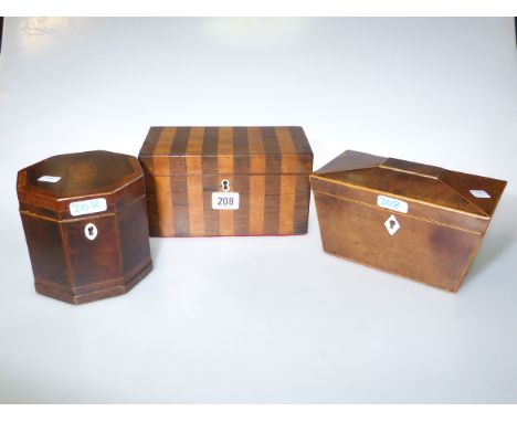 George III octagonal tea caddy together with two further caddies (3)