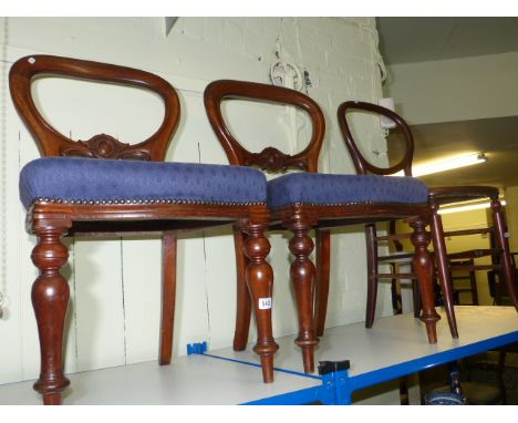 Pair Victorian mahogany dining chairs, bedroom chair, wall shelf and framed wall mirror (5)