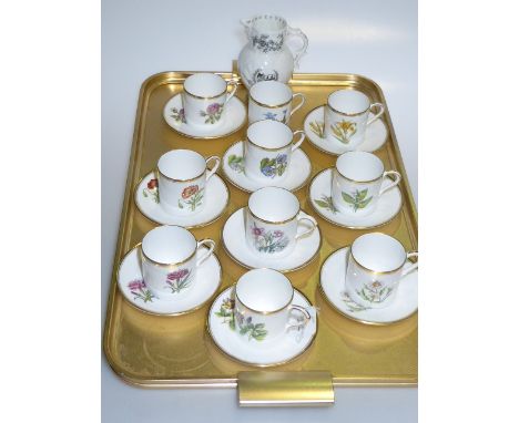 Royal Worcester jug and ten Royal Worcester floral coffee cans and nine saucers