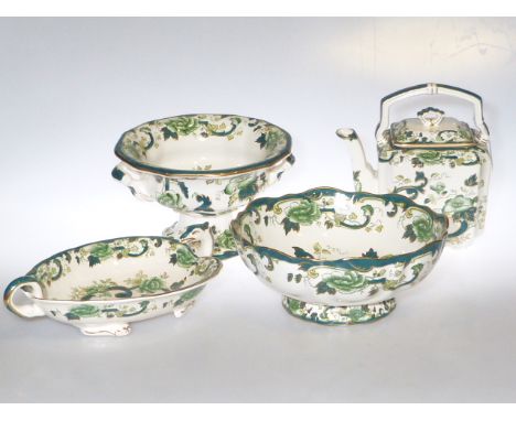 Three Masons Chartreuse bowls and teapot