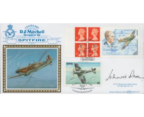 Air Vice Marshal James Edgar Johnson signed R J Mitchells Spitfire FDC. 16/5/95 Southampton postmark. Good condition. All aut