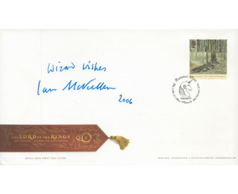 Ian McKellen, a signed Lord of the Rings Tolken FDC, adding "Wizard wishes" to his signature. In the trilogy, Ian Mckellen pl