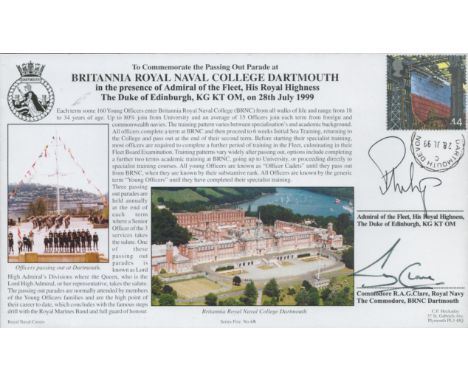 HRH Prince Phillip signed 1999 Britannia Royal Navy College Official Navy cover series 5, no 4. Also signed by Commodore R Cl