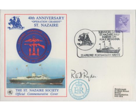 Victoria Cross winner Capt R Ryder VC signed 40th ann St Nazaire raid Navy cover. Red' Ryder went to Cheltenham College and e