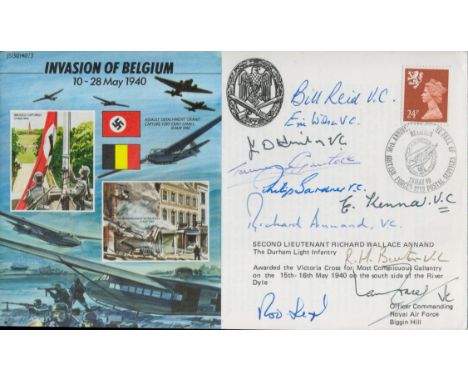 WW2 Victoria Cross winners multiple signed 50th ann Invasion of Belgium cover. Signed by Bill Reid VC, Erich Wilson VC, John 