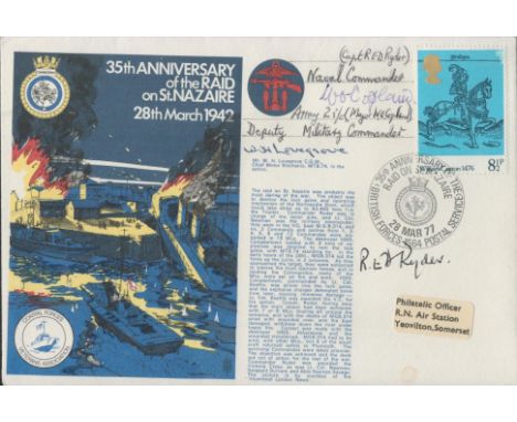 Victoria Cross winner Capt R Ryder VC signed St Nazaire raid Navy cover, Also signed by W Copland and W Lovegrove. Red' Ryder