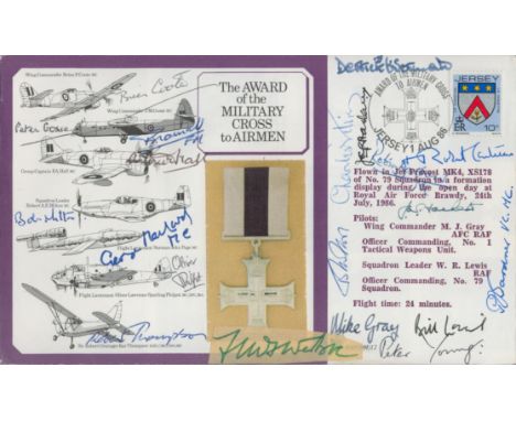 WW2 Award of Military Cross to Airmen medal cover signed by 16 medal winners. Includes Fred West VC, Gen J Hackett, Peter You