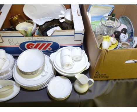 A ROYAL DOULTON 'ANDANTE' PART DINNER SERVICE along with two boxes of vintage glass and mixed china including Wedgwood and Ca