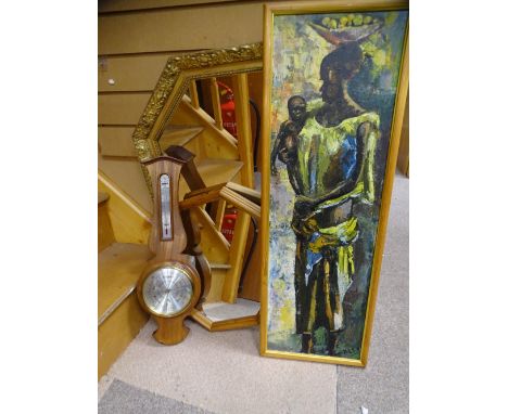 B N LEEK oil on board, miscellaneous wall mirrors and a reproduction barometer