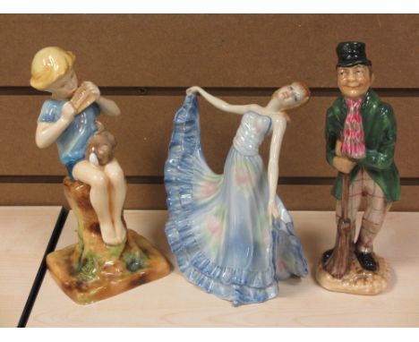 ROYAL WORCESTER FIGURINE OF PETER PAN, Wade figurine 'Iris' and a Ricard Studio figure 'London Crossing Sweeper 1820'