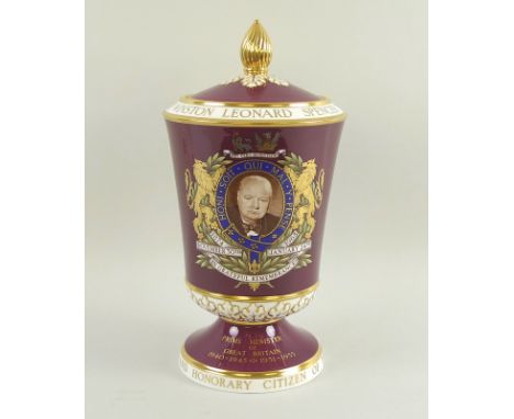 A Spode Churchill vase and cover, number thirty six of a limited edition of one hundred and twenty five, issued in 1965, 'Cel