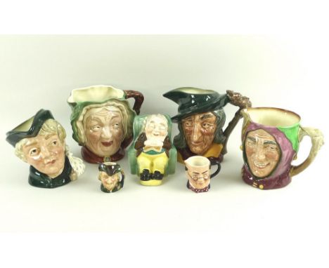 A group of Beswick and Royal Doulton large jugs, comprising a  Sairey Gamp, mark to base 371, 20 by 17cm, Pied Piper, D. 6403