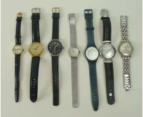 A group of watches, comprising a a lady's gold plated Omega wristwatch, circa 1980, Faure-Leuba lady's 1960's wristwatch, a P