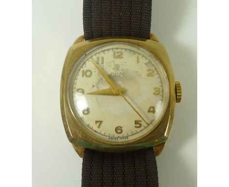 A Tudor 9ct gold cased gentleman's wristwatch, white dial, gold Arabic numerals, Dennison case marked 456790 and 11102, the b