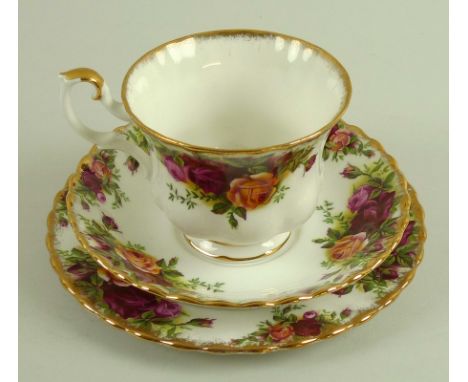 A Royal Albert part tea set, decorated in the Old Country Roses pattern, comprising six cups, 10.5 by 8cm, six saucers, 14cm,