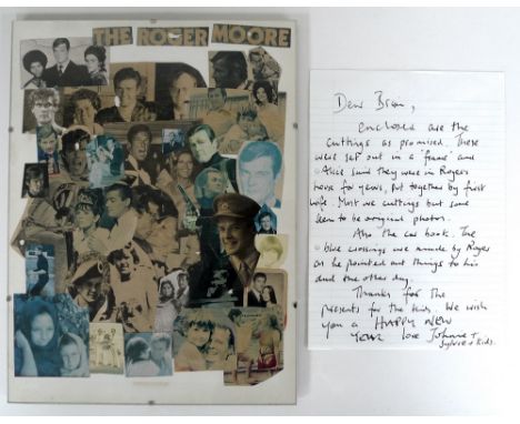 A group of James Bond ephemera, comprising a pressed clipping collage, owned by Roger Moore and created by his first wife, fr