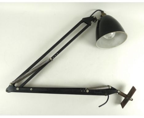 A vintage black angle poise lamp, conventional form with rounded domed shade, circa 1960s, 60 by 60cm, shade 14 by 13.5cm.