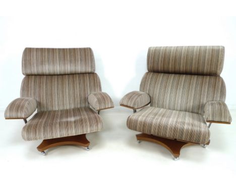 A pair of Danish G-Plan 'Housemaster' bent teak armchairs, circa 1970's, designed by Ib Kofod-Larsen, each with removable str