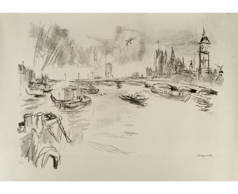 After Oscar KokoshkaThe Thames at Westminster, signed in pencil and numbered 53/75 to the margin, lithograph, 63 x 90cm, unfr