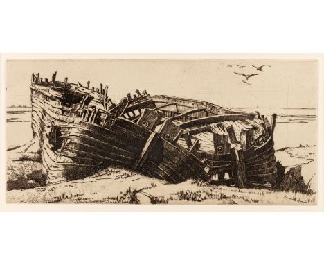 Ernest Lumsden (1883-1948)Beached Boats, etching c.1934/46, 17.5 x 37.5cm; three further by the same hand to include: portrai