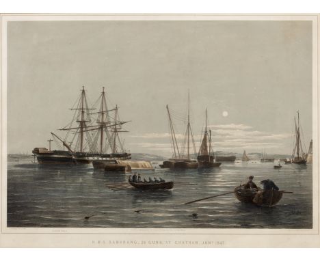 Thomas G. DuttonH.M.S. Samarang, 26 Guns at Chatham Jan 1847, lithograph, 30 x 44cm; two further marine prints and a pair of 
