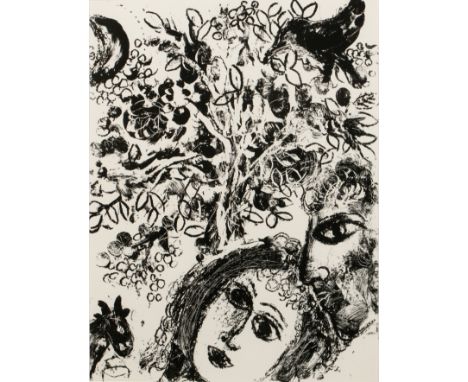 Marc ChagallLe couple devant l'arbre, 1960, lithograph in  monochrome, printed by Mourlot, Paris, published by Andre Seurét, 