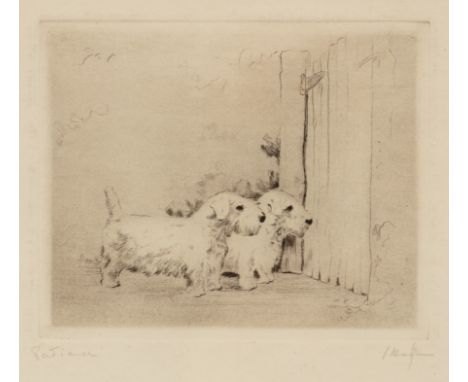 English School (20th century)'Patience', etching, indistinctly signed and titled in pencil to the margin, 12 x 15cm, and comp