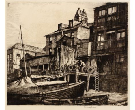 Norman Thomas Janes (1892-1980)'The Rope Merchants, Greenwich', signed in pencil to the margin, etching, 20 x 23.5cm Prov: Ha