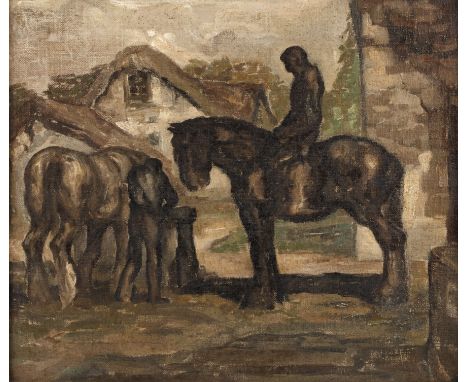 Anton Lock (1893-1970)The Trough, variously inscribed in pencil verso, oil on canvas, 29.5 x 34.5cm 