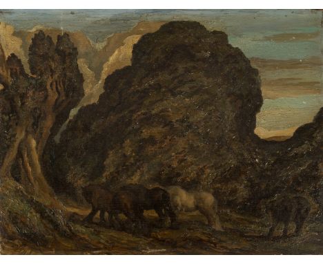 Anton Lock (1893-1970)Horses in a wooded clearing, oil on panel, 28 x 37cm; together with a group of etchings and watercolour