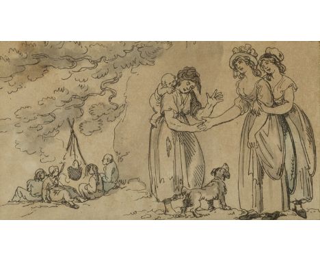 Thomas RowlandsonThe Recruiting Sargeant, etching, hand-coloured, 10 x 9.5cm; and one further by the same hand, 7 x 12.5cm (2