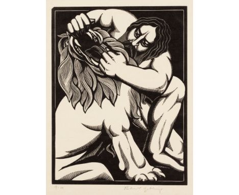 Robert Gibbings (1889-1958)Sampson and the lion, signed in pencil to the margin and numbered 9.10, wood engraving, 16 x 12cm;