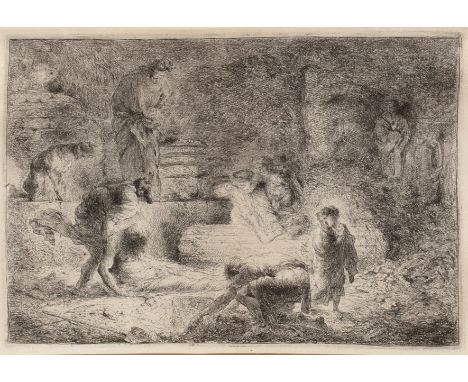 Giovanni Benedetto Castiglione (1609-1664)Tobit burying the dead, etching, 20 x 29.5cmFrom the Estate of Francis and Larissa 