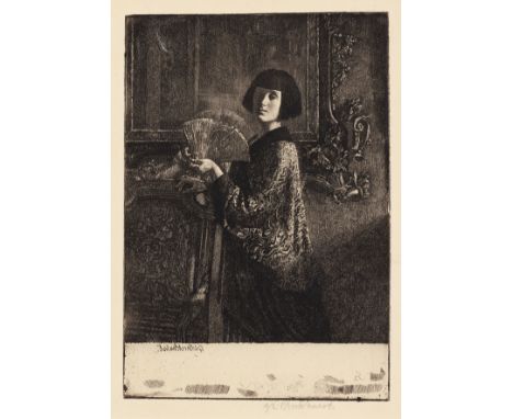 Gerald Leslie Brockhurst (1890-1978)'L'Eventail', etching, final state of four, pencil signed in the margin, 16 x 11xm, unfra